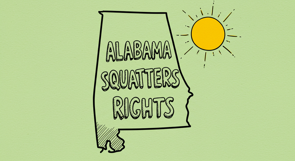 Alabama Squatters Rights text on outline of the state of Alabama