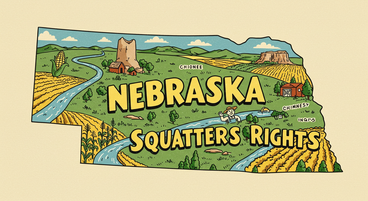 Nebraska Squatters Rights text on outline of the state of Nebraska