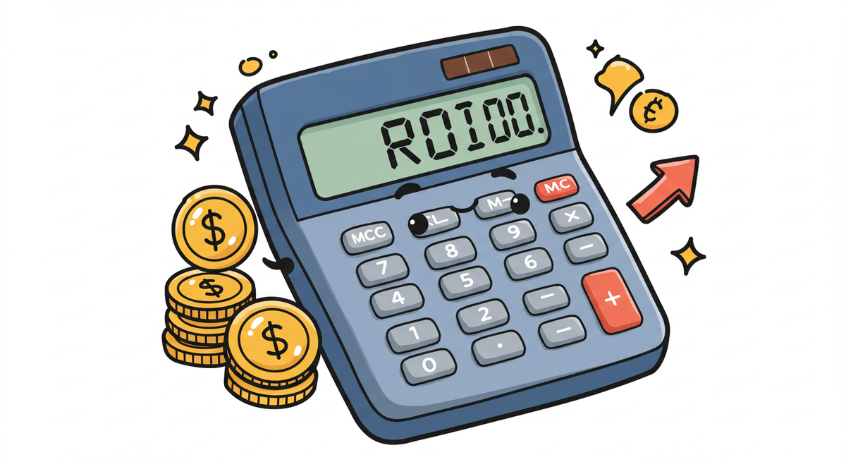 A calculator that says ROI on it with cartoonish design style