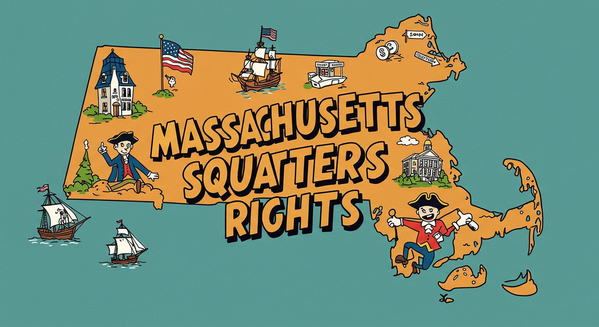 Massachusetts Squatters Rights text on outline of the state of Massachusetts