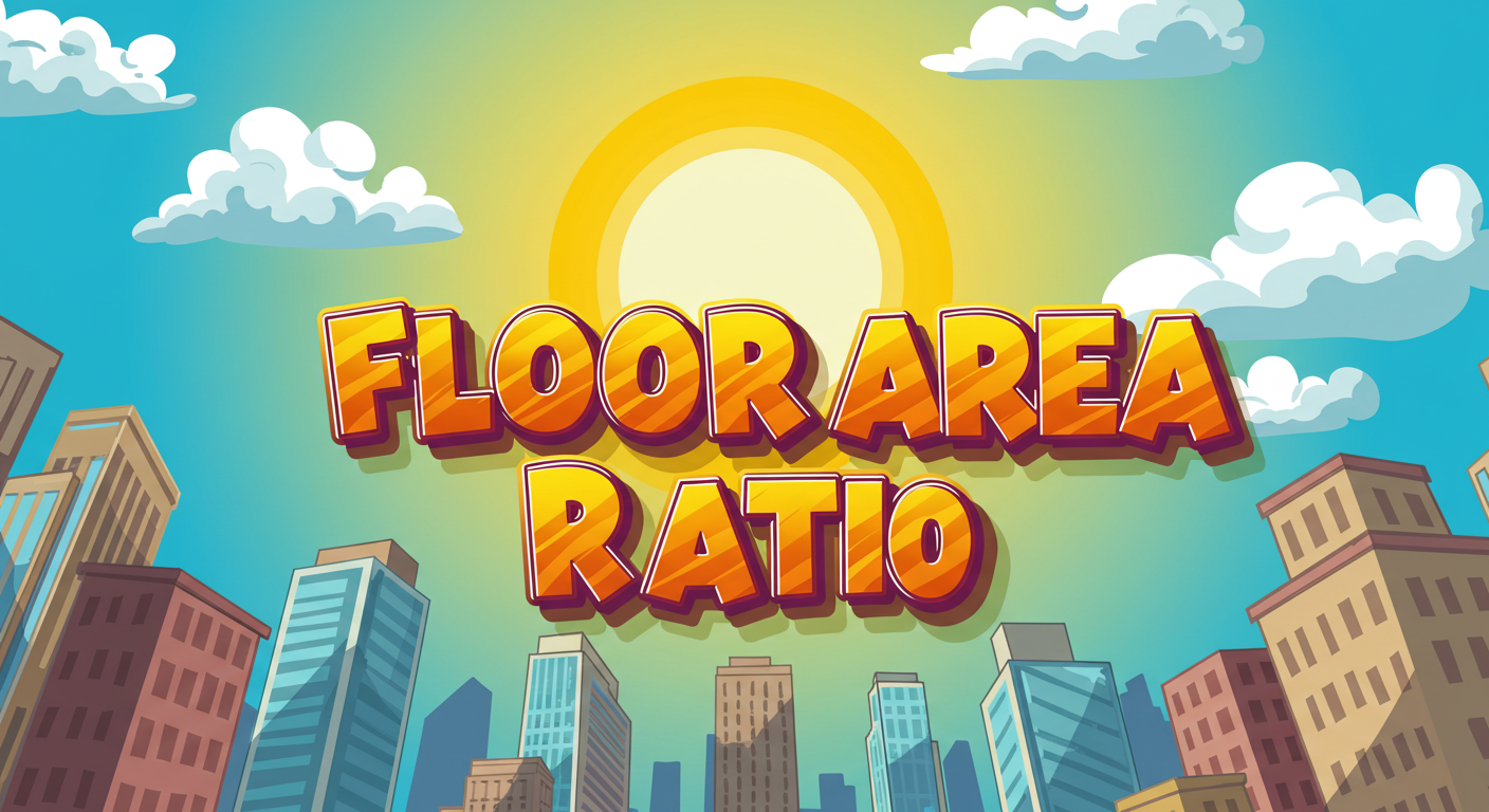 Floor Area Ratio Cartoon-Style text floating above a city with skyscrapers
