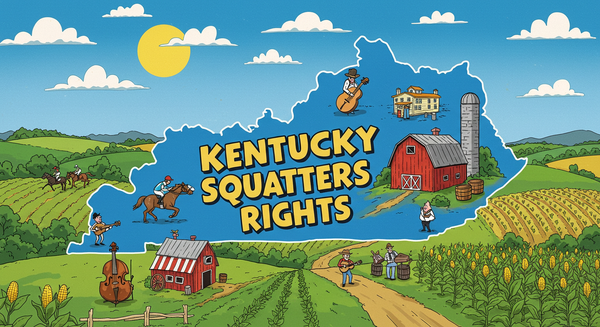 Kentucky Squatters Rights text on outline of the state of Kentucky